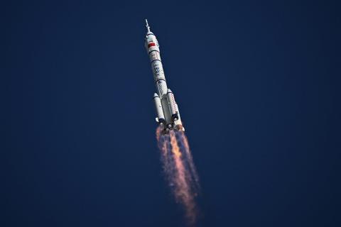 China’s Shenzhou-20 spacecraft – shown here hitching a ride on a Long March-2F carrier rocket – was hit by a piece of space debris. Pedro Pardo/AFP via Getty Images