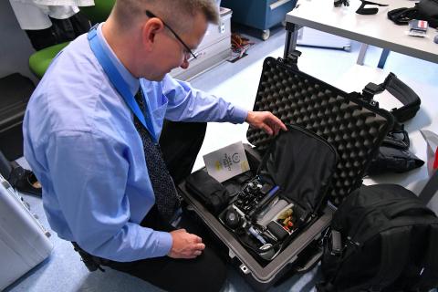 This travel case holds a toolkit containing equipment for inspecting nuclear facilities
