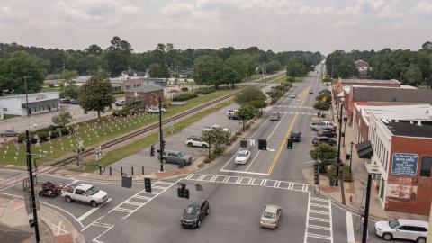 Aerial view of downtown Pembroke, Georgia