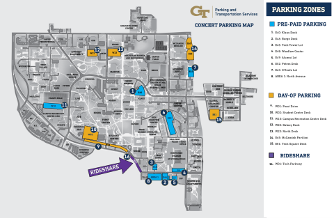 Parking Map for Bruno Mars Concert at Bobby Dodd Stadium